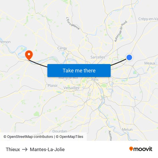 Thieux to Mantes-La-Jolie map