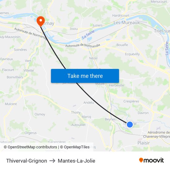 Thiverval-Grignon to Mantes-La-Jolie map