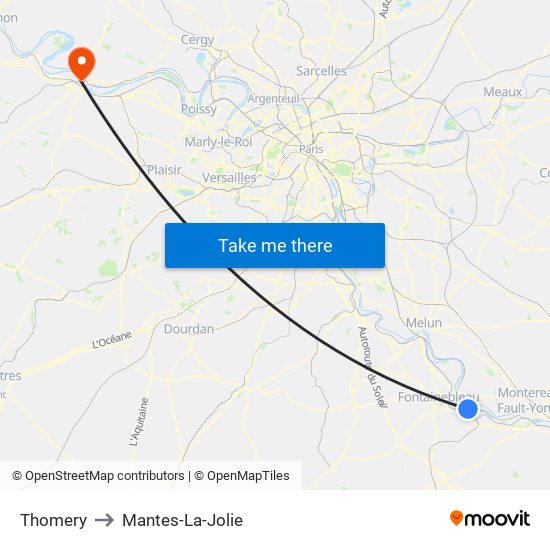Thomery to Mantes-La-Jolie map
