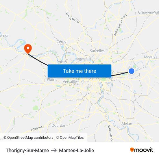 Thorigny-Sur-Marne to Mantes-La-Jolie map