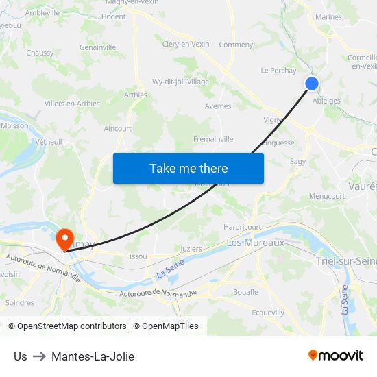 Us to Mantes-La-Jolie map