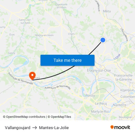 Vallangoujard to Mantes-La-Jolie map