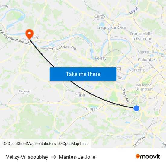 Velizy-Villacoublay to Mantes-La-Jolie map
