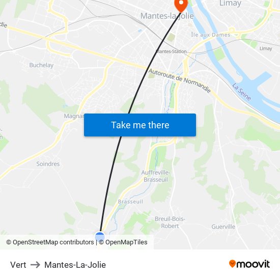 Vert to Mantes-La-Jolie map