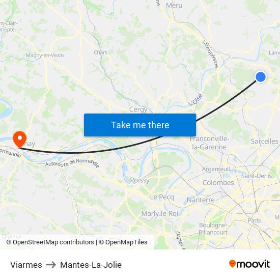 Viarmes to Mantes-La-Jolie map