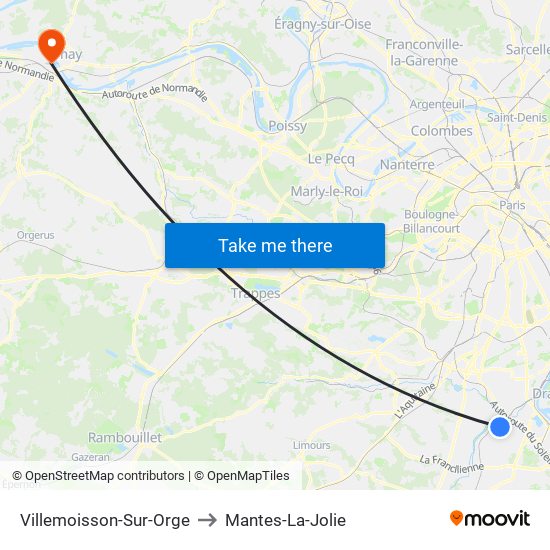 Villemoisson-Sur-Orge to Mantes-La-Jolie map