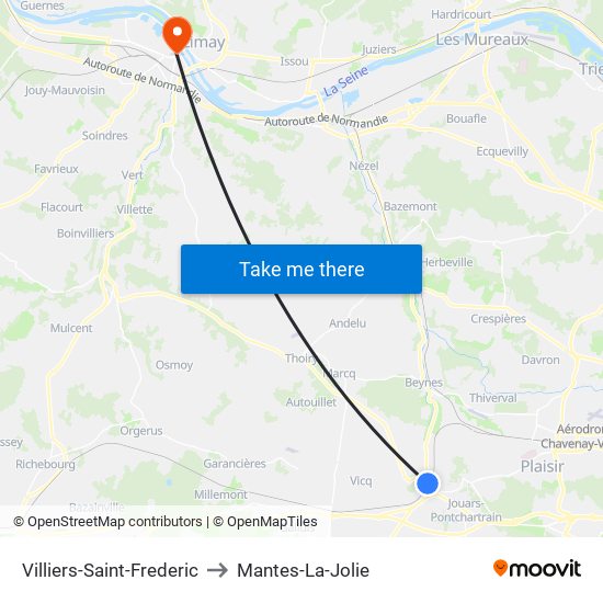 Villiers-Saint-Frederic to Mantes-La-Jolie map