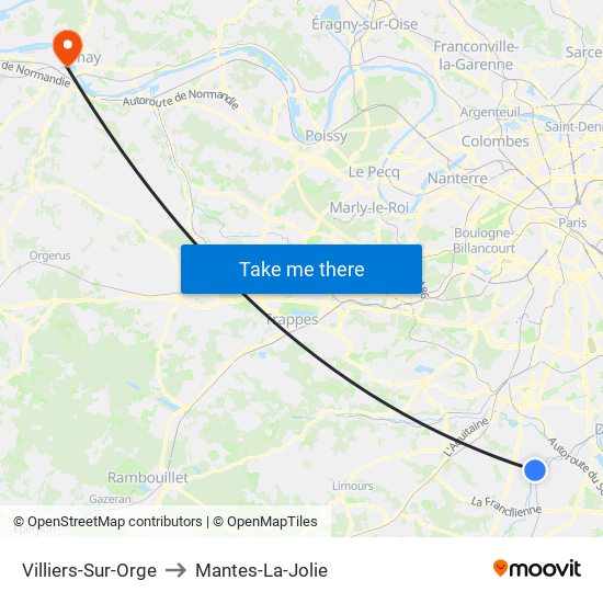 Villiers-Sur-Orge to Mantes-La-Jolie map