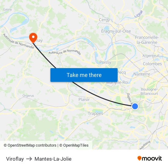 Viroflay to Mantes-La-Jolie map