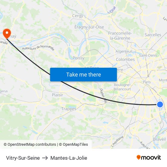 Vitry-Sur-Seine to Mantes-La-Jolie map