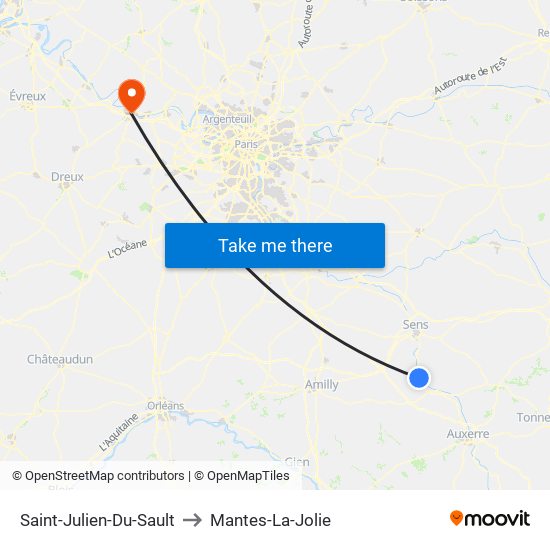 Saint-Julien-Du-Sault to Mantes-La-Jolie map