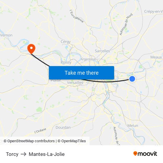 Torcy to Mantes-La-Jolie map
