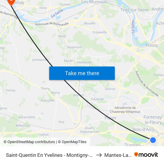 Saint-Quentin En Yvelines - Montigny-Le-Bretonneux to Mantes-La-Jolie map