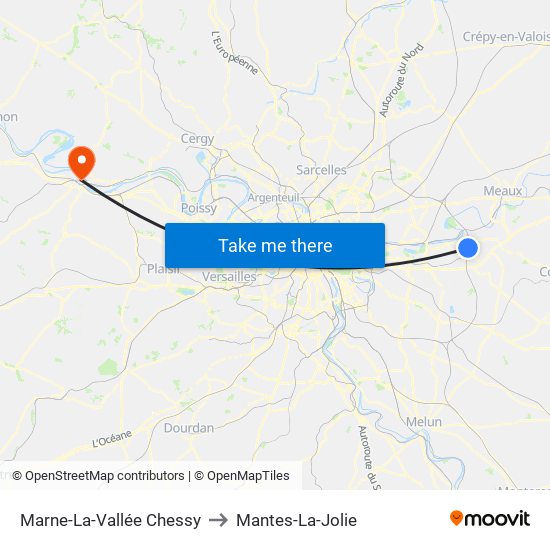 Marne-La-Vallée Chessy to Mantes-La-Jolie map