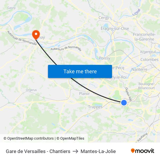 Gare de Versailles - Chantiers to Mantes-La-Jolie map