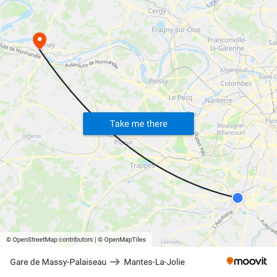 Gare de Massy-Palaiseau to Mantes-La-Jolie map