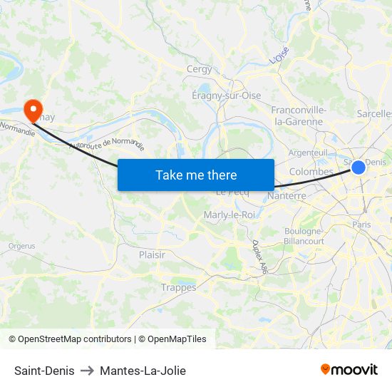 Saint-Denis to Mantes-La-Jolie map