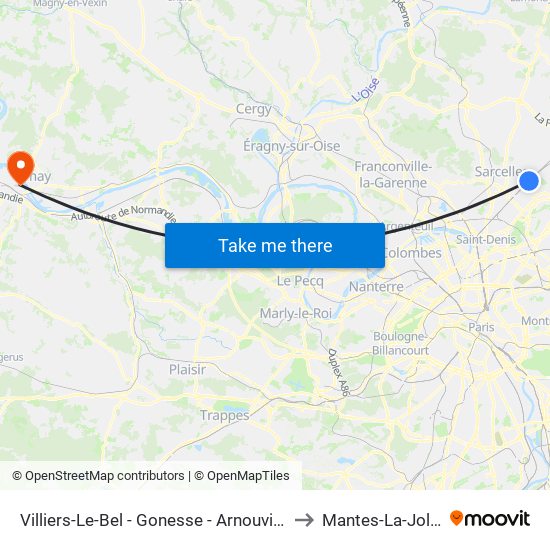 Villiers-Le-Bel - Gonesse - Arnouville to Mantes-La-Jolie map