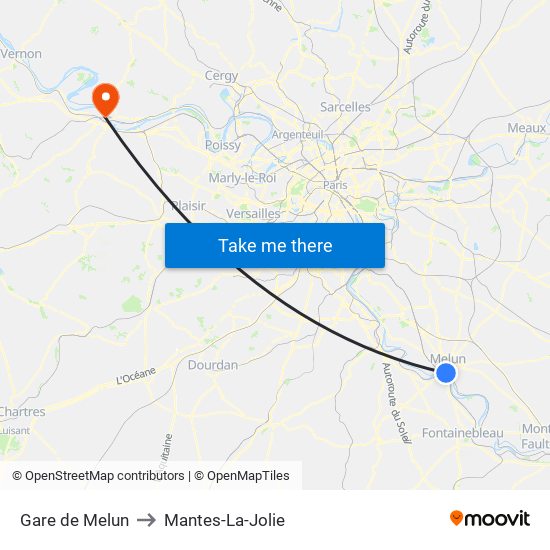 Gare de Melun to Mantes-La-Jolie map