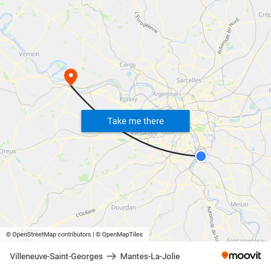 Villeneuve-Saint-Georges to Mantes-La-Jolie map