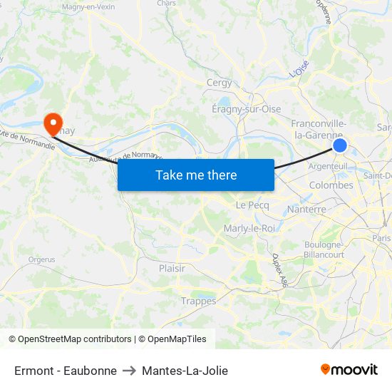 Ermont - Eaubonne to Mantes-La-Jolie map