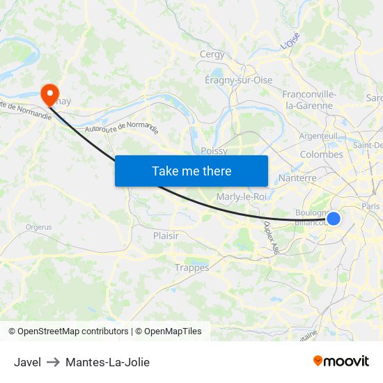 Javel to Mantes-La-Jolie map