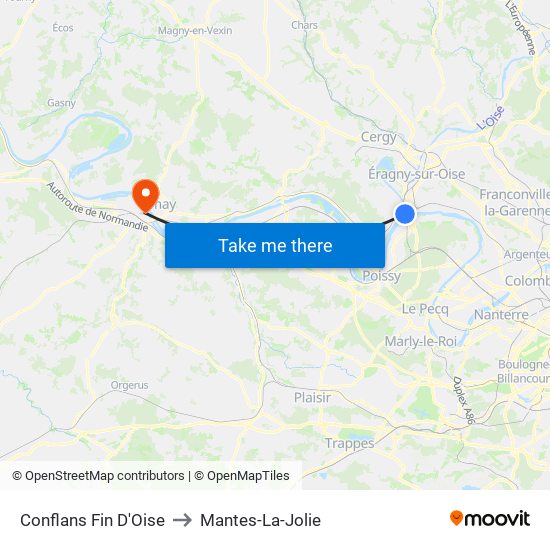 Conflans Fin D'Oise to Mantes-La-Jolie map