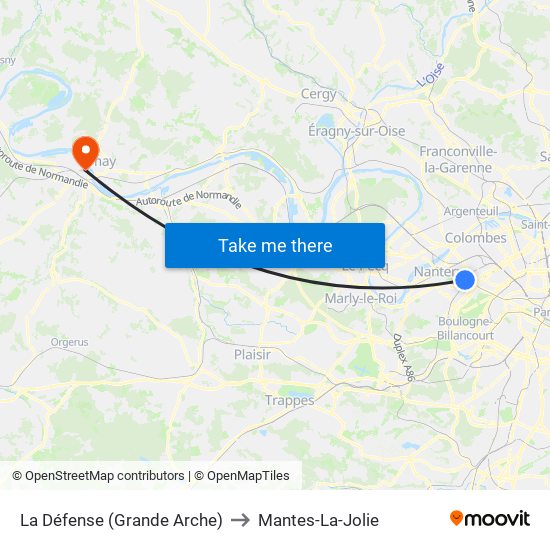 La Défense (Grande Arche) to Mantes-La-Jolie map