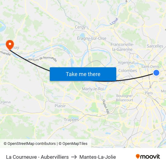La Courneuve - Aubervilliers to Mantes-La-Jolie map