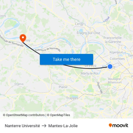 Nanterre Université to Mantes-La-Jolie map