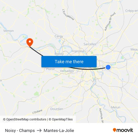Noisy - Champs to Mantes-La-Jolie map