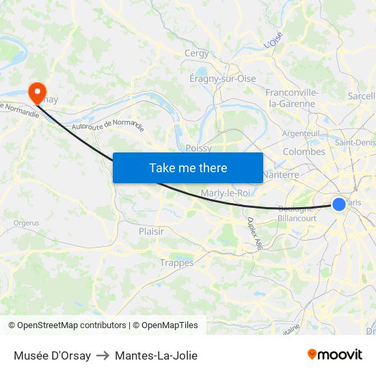 Musée D'Orsay to Mantes-La-Jolie map