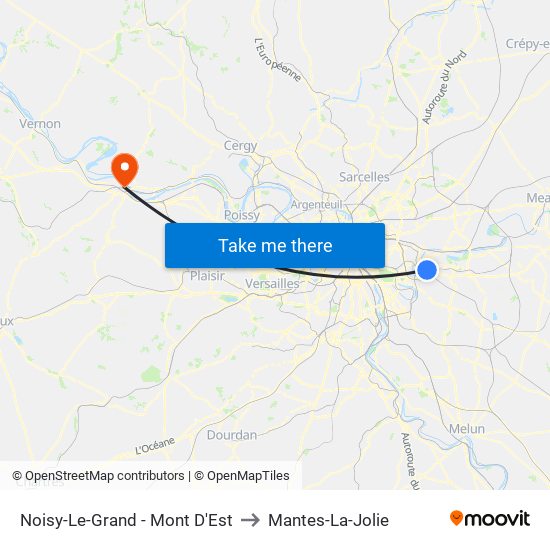 Noisy-Le-Grand - Mont D'Est to Mantes-La-Jolie map