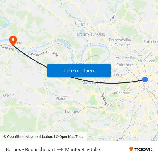 Barbès - Rochechouart to Mantes-La-Jolie map