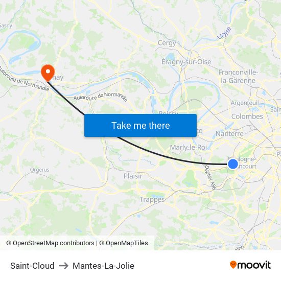 Saint-Cloud to Mantes-La-Jolie map