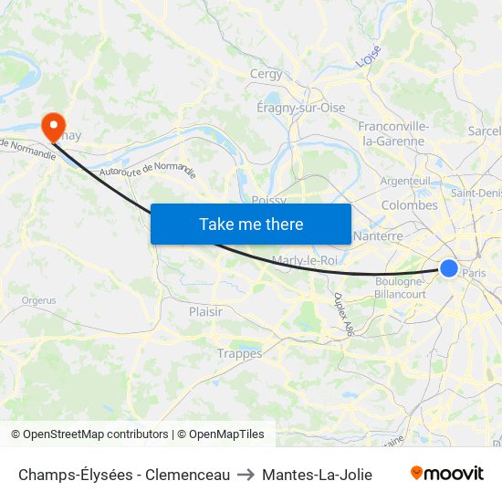 Champs-Élysées - Clemenceau to Mantes-La-Jolie map