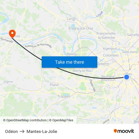 Odéon to Mantes-La-Jolie map
