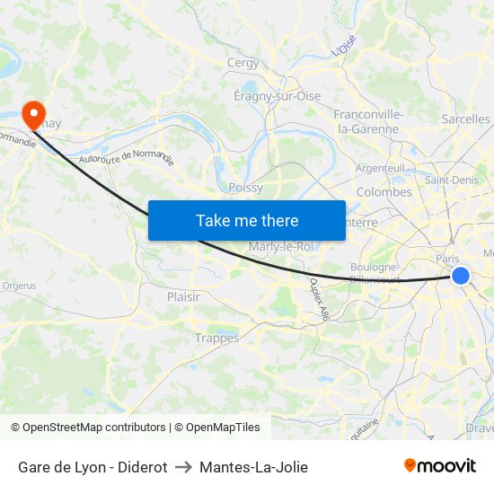 Gare de Lyon - Diderot to Mantes-La-Jolie map