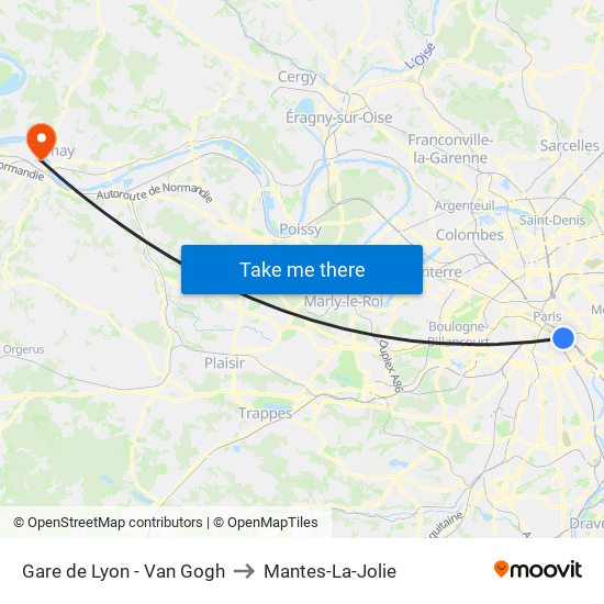 Gare de Lyon - Van Gogh to Mantes-La-Jolie map