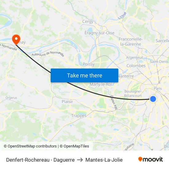 Denfert-Rochereau - Daguerre to Mantes-La-Jolie map