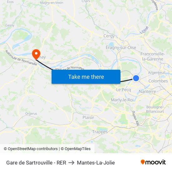 Gare de Sartrouville - RER to Mantes-La-Jolie map