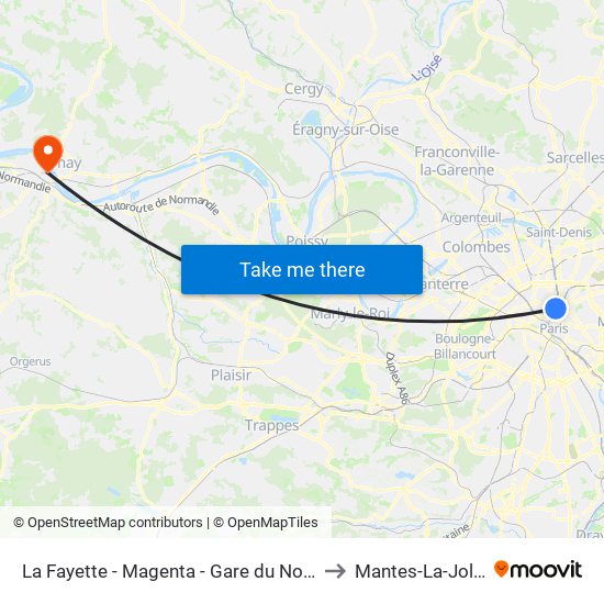La Fayette - Magenta - Gare du Nord to Mantes-La-Jolie map