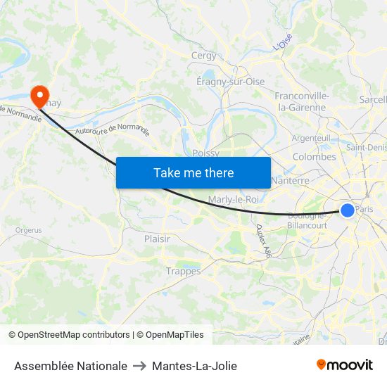 Assemblée Nationale to Mantes-La-Jolie map