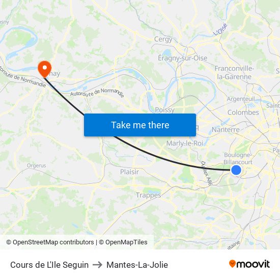 Cours de L'Ile Seguin to Mantes-La-Jolie map