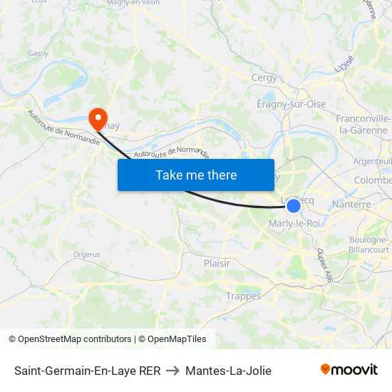 Saint-Germain-En-Laye RER to Mantes-La-Jolie map