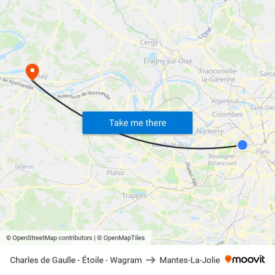 Charles de Gaulle - Étoile - Wagram to Mantes-La-Jolie map