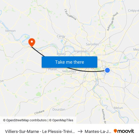 Villiers-Sur-Marne - Le Plessis-Trévise RER to Mantes-La-Jolie map