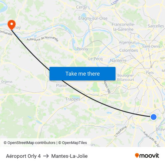 Aéroport Orly 4 to Mantes-La-Jolie map