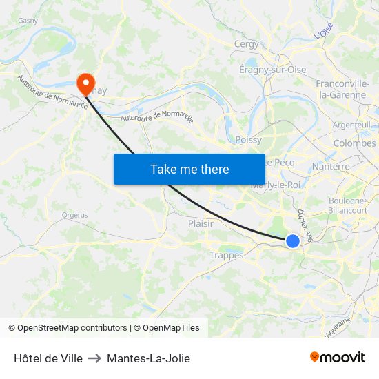 Hôtel de Ville to Mantes-La-Jolie map
