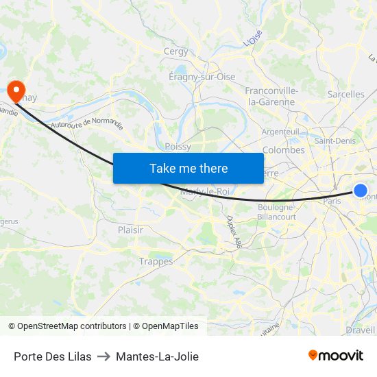 Porte Des Lilas to Mantes-La-Jolie map